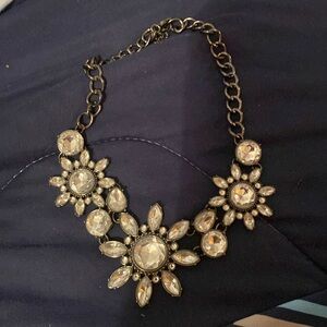 Rhinestone statement necklace on gunmetal chain